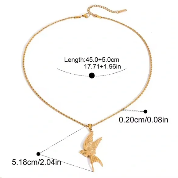 Swallow Peace Bird 18k Gold Stainless Steel Ring, Earrings, Necklace Set - Picture 12 of 17